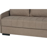 Canapé convertible 3 places  - BETTA - Tissu beige - Couchage 145 x 190 cm - Coffre de rangement - 200 x 95 x 91 cm
