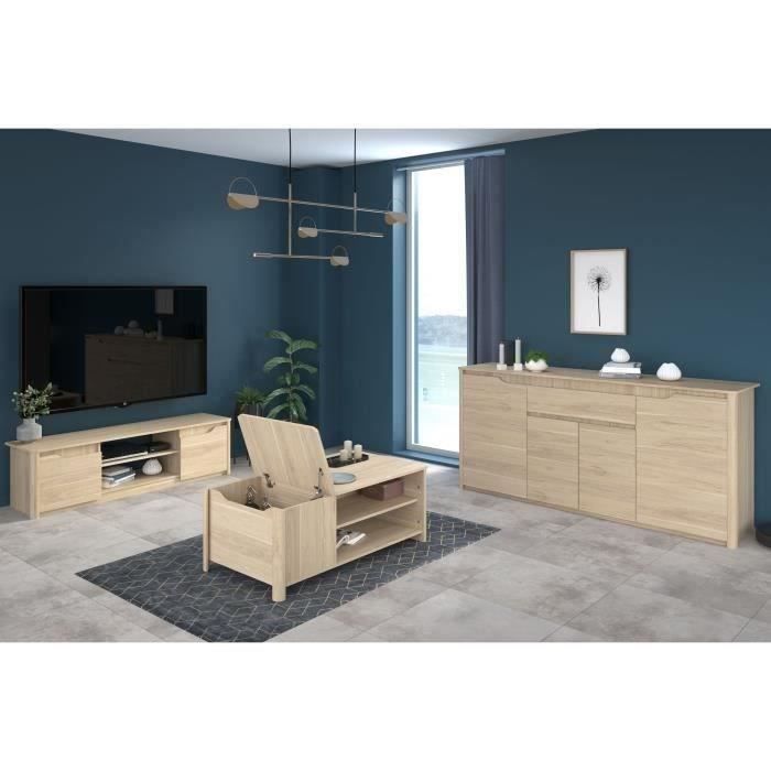 Ensemble Table basse avec coffre, Meuble Tv et Buffet - BETTY - Panneau de particules - Décor Chene - PARISOT