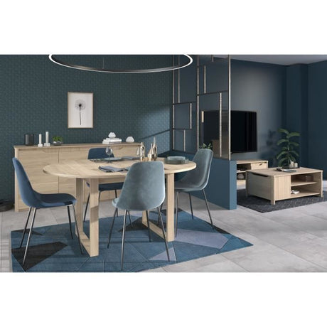 Ensemble BETTY - Buffet & Table Ronde Extensible - Chene Dakota