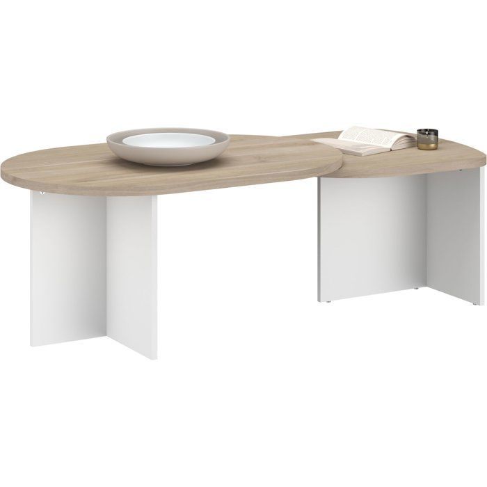 Table Basse Pivotante BETTY - Chene & Blanc - Ovale - 90 / 130,4 x 60 x 42,2 cm