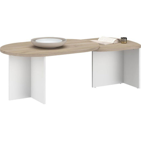 Table Basse Pivotante BETTY - Chene & Blanc - Ovale - 90 / 130,4 x 60 x 42,2 cm