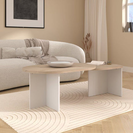 Table Basse Pivotante BETTY - Chene & Blanc - Ovale - 90 / 130,4 x 60 x 42,2 cm