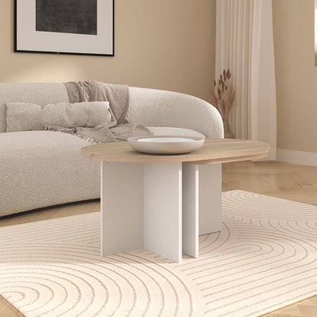 Table Basse Pivotante BETTY - Chene & Blanc - Ovale - 90 / 130,4 x 60 x 42,2 cm
