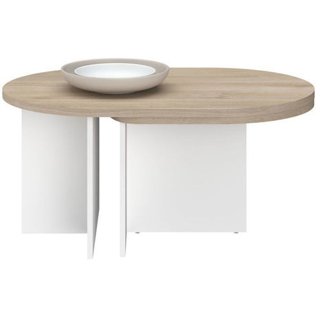 Table Basse Pivotante BETTY - Chene & Blanc - Ovale - 90 / 130,4 x 60 x 42,2 cm