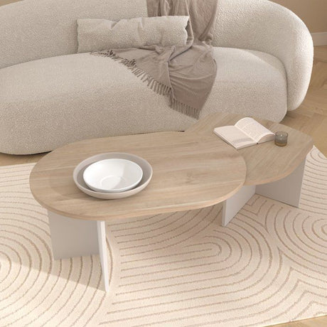 Table Basse Pivotante BETTY - Chene & Blanc - Ovale - 90 / 130,4 x 60 x 42,2 cm