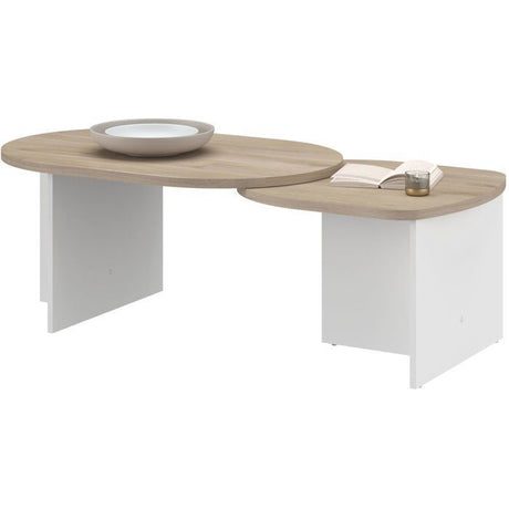 Table Basse Pivotante BETTY - Chene & Blanc - Ovale - 90 / 130,4 x 60 x 42,2 cm