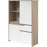 Bahut haut - BETTY - Blanc / Chene - 3 portes - 1 tiroir - PARISOT