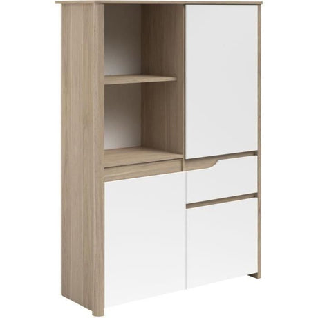 Bahut Haut BETTY - Blanc & Chene - 3 portes, 1 tiroir - 108.9 x 39.6 x 151.5 cm
