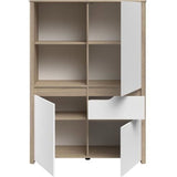 Bahut Haut BETTY - Blanc & Chene - 3 portes, 1 tiroir - 108.9 x 39.6 x 151.5 cm