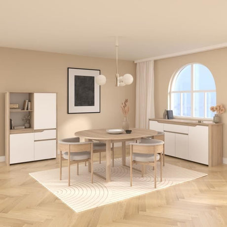 Bahut Haut BETTY - Blanc & Chene - 3 portes, 1 tiroir - 108.9 x 39.6 x 151.5 cm