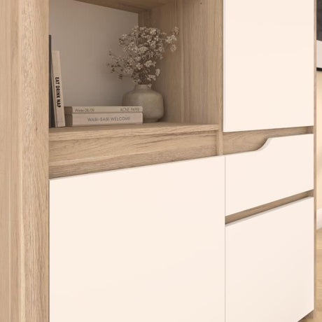 Bahut Haut BETTY - Blanc & Chene - 3 portes, 1 tiroir - 108.9 x 39.6 x 151.5 cm