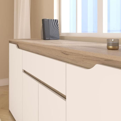 Buffet Bas BETTY - Blanc & Chene - 4 portes, 1 tiroir - 185.3 x 45.8 x 85.5 cm