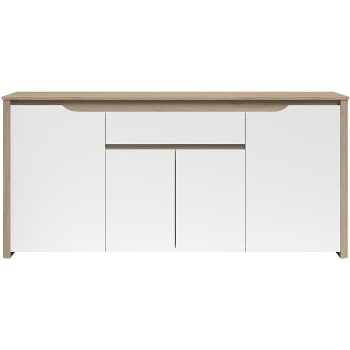 Buffet bas - BETTY- Panneaux de particules - Blanc / Chene - 4 portes - 1 tiroir - PARISOT