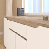 Buffet bas - BETTY- Panneaux de particules - Blanc / Chene - 4 portes - 1 tiroir - PARISOT