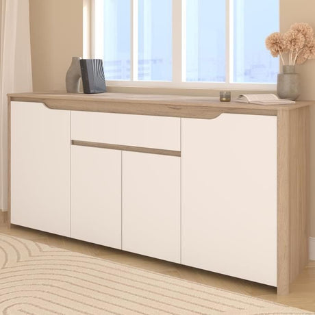 Buffet Bas BETTY - Blanc & Chene - 4 portes, 1 tiroir - 185.3 x 45.8 x 85.5 cm