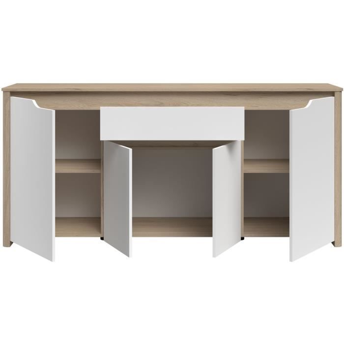 Buffet bas - BETTY- Panneaux de particules - Blanc / Chene - 4 portes - 1 tiroir - PARISOT