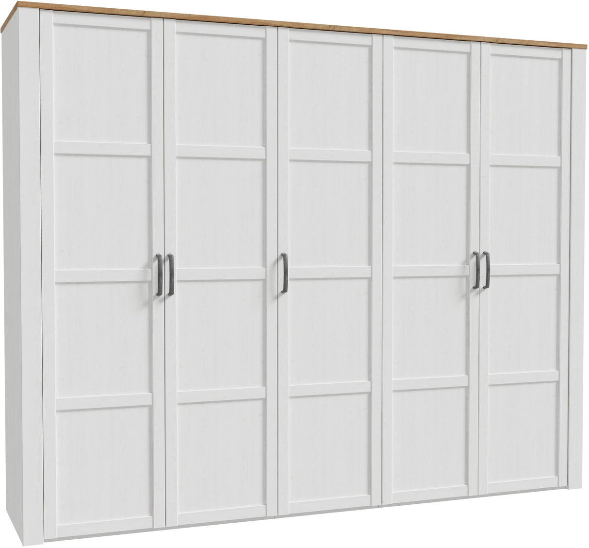Armoire de chambre - BOHOL - Décor Chene blanchi - 5 portes battantes - L265,6 x P59,6 x H214 cm