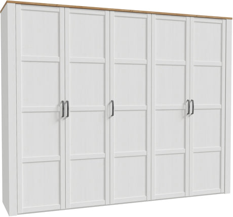 Armoire de chambre - BOHOL - Décor Chene blanchi - 5 portes battantes - L265,6 x P59,6 x H214 cm