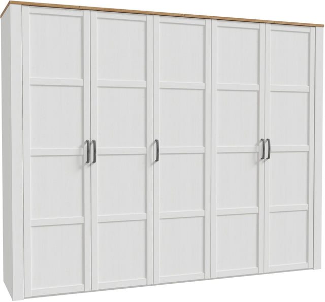 Armoire de chambre - BOHOL - Décor Chene blanchi - 5 portes battantes - L265,6 x P59,6 x H214 cm