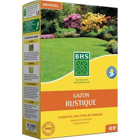 Semence de gazon - BHS - Gazon Rustique 1kg - Plus résistant et mieux protégé - Rapide et Durable - Tous Types de Terrain et Climats