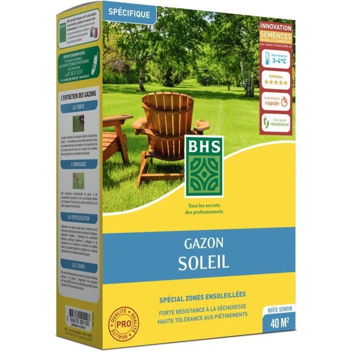 Semence de gazon - BHS - Gazon Soleil 1kg |  Résistant au climat méditerranéen et a la sécheresse