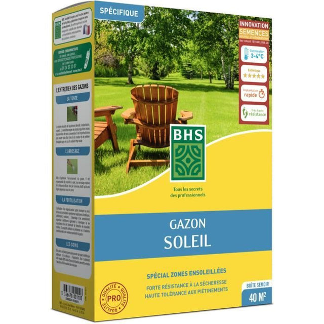 Semence de gazon - BHS - Gazon Soleil 1kg |  Résistant au climat méditerranéen et a la sécheresse