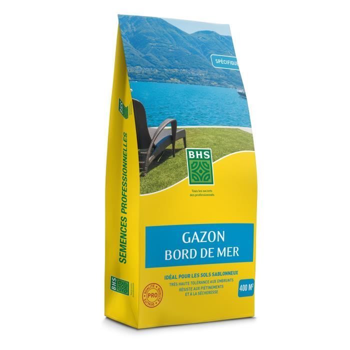 Semence de Gazon - BHS - Gazon Bord de Mer 10kg | Résistant vent, sécheresse, salinité | Beau gazon d'été, esthétique et robuste.