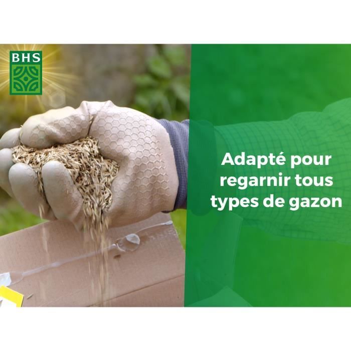 Gazon Regarnissage Terrain Sec - BHS - 1kg | 40 m² | Résistant et durable, avec excellente pérennité et tolérance aux piétinements.