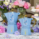Cafetiere italienne - BIALETTI - Moka express - Collection Birdgerton - 3 tasses - 130 ml - Bleu / Fleurs