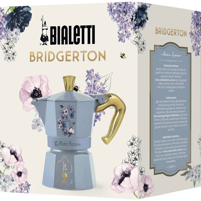 Cafetiere italienne - BIALETTI - Moka express - Collection Birdgerton - 3 tasses - 130 ml - Bleu / Fleurs