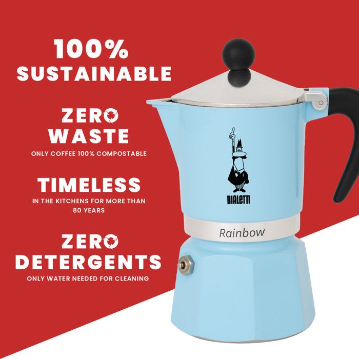 Cafetiere italienne - BIALETTI - Moka Express - Tous feux sauf induction - 6 tasses - 300 ml - Rainbow Bleu