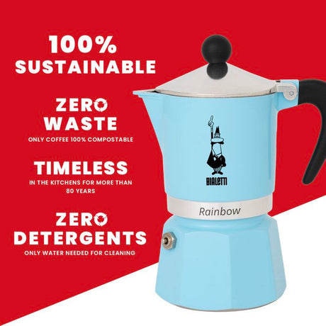 Cafetiere italienne - BIALETTI - Moka Express - Tous feux sauf induction - 6 tasses - 300 ml - Rainbow Bleu