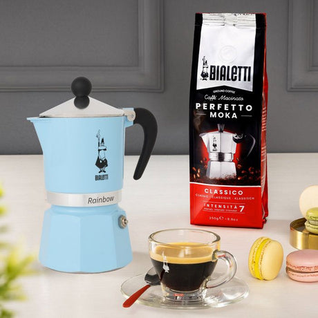 Cafetiere italienne - BIALETTI - Moka Express - Tous feux sauf induction - 6 tasses - 300 ml - Rainbow Bleu