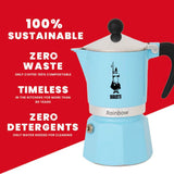 Cafetiere italienne - BIALETTI - Moka Express - Tous feux sauf induction - 6 tasses - 300 ml - Rainbow Bleu