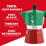 Cafetiere italienne - BIALETTI - Moka Express Italia - Tous feux sauf induction - 6 tasses - 300 ml - Vert / Rouge