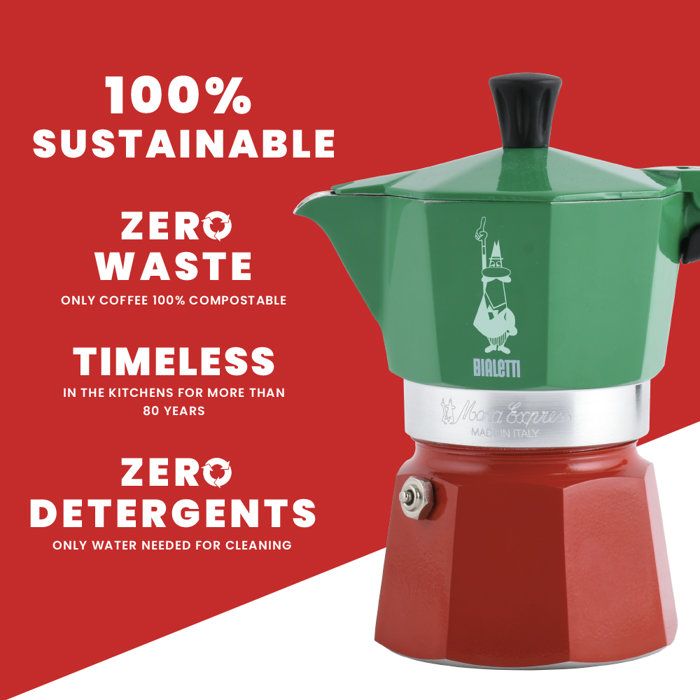 Cafetiere italienne - BIALETTI - Moka Express Italia - Tous feux sauf induction - 6 tasses - 300 ml - Vert / Rouge