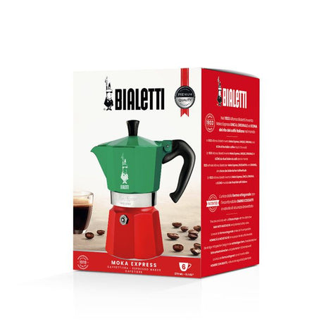 Cafetiere italienne - BIALETTI - Moka Express Italia - Tous feux sauf induction - 3 tasses - 100 ml - Vert / Rouge