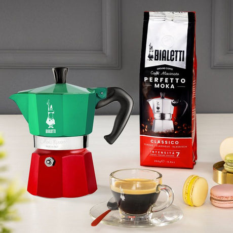 Cafetiere italienne - BIALETTI - Moka Express Italia - Tous feux sauf induction - 3 tasses - 100 ml - Vert / Rouge