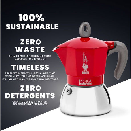 Cafetiere italienne - BIALETTI - MOKA Induction - 4 tasses - 150 ml - Rouge
