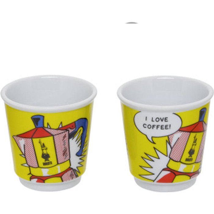Set cafetiere italienne + 2 tasses - BIALETTI - Mini-express LICHTENSTEIN - 100 ml - Inox / Jaune