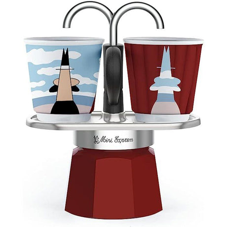 Set cafetiere italienne + 2 tasses - BIALETTI - Mini-express MAGRITTE - Inox / Rouge