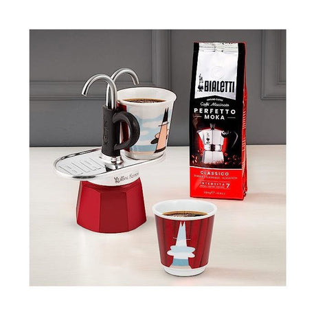 Set cafetiere italienne + 2 tasses - BIALETTI - Mini-express MAGRITTE - Inox / Rouge