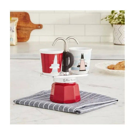 Set cafetiere italienne + 2 tasses - BIALETTI - Mini-express MAGRITTE - Inox / Rouge