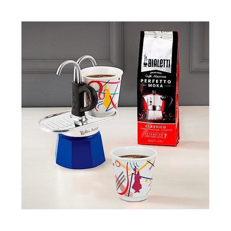Set cafetiere italienne + 2 tasses - BIALETTI - Mini-express KANDINSKY - 100 ml - Inox / Bleu