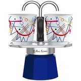 Set cafetiere italienne + 2 tasses - BIALETTI - Mini-express KANDINSKY - 100 ml - Inox / Bleu
