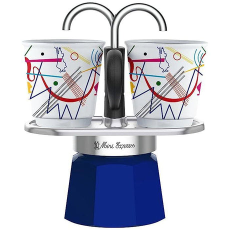 Set cafetiere italienne + 2 tasses - BIALETTI - Mini-express KANDINSKY - 100 ml - Inox / Bleu