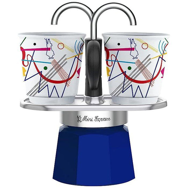 Set cafetiere italienne + 2 tasses - BIALETTI - Mini-express KANDINSKY - 100 ml - Inox / Bleu