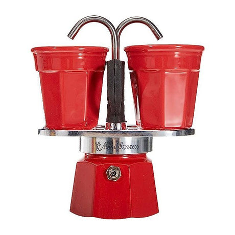 Set cafetiere italienne + 2 tasses - BIALETTI - Mini-express - Inox / Rouge