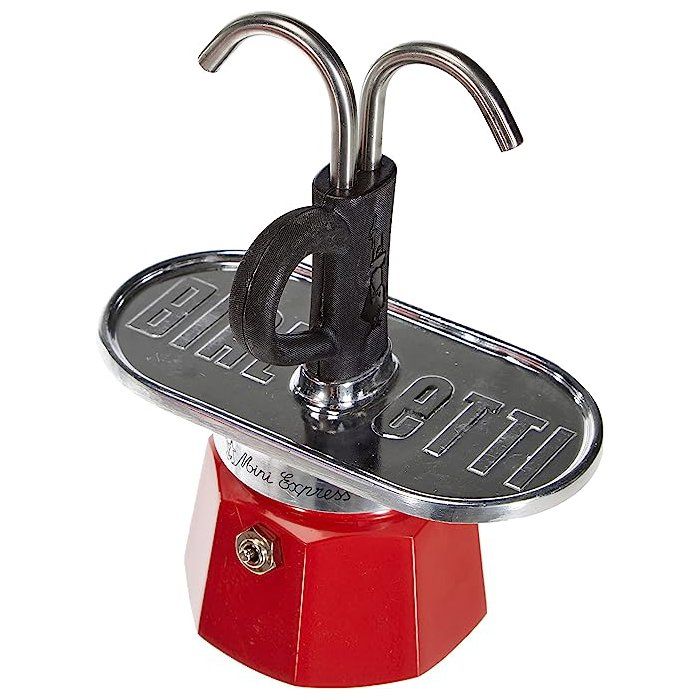 Set cafetiere italienne + 2 tasses - BIALETTI - Mini-express - Inox / Rouge