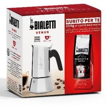 Italian coffee maker + 1 Perfetto Moka Classico coffee - BIALETTI - VENUS - 6 cups - 0.30 L - Pack of 250 g - Silver